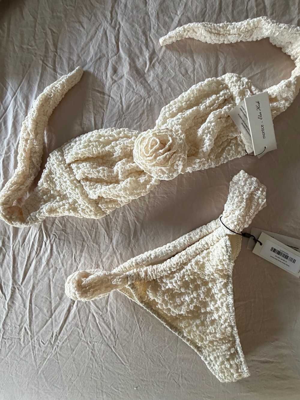 Montce x Elsa Hosk: Amalia Texture Rosa Bandeau Bikini & cover up skirt
